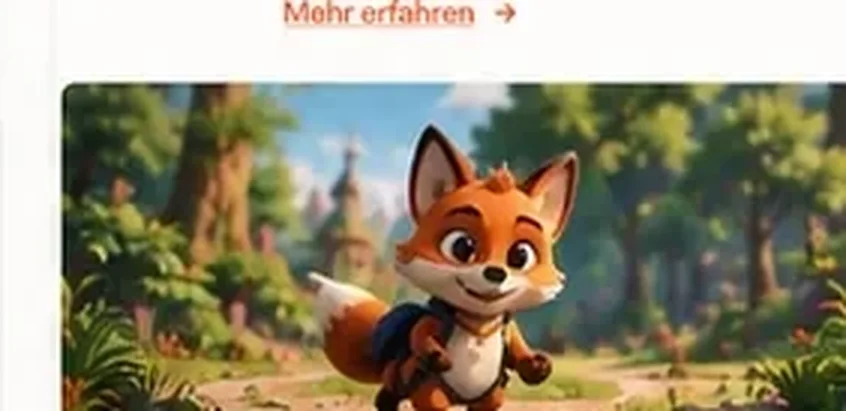 Stilisierte Mobile-Game-Szene mit Fuchsfigur in einer Waldlandschaft